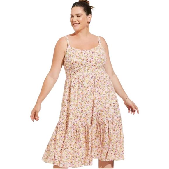 TORRID Plus Size Sunshine Ditsy Floral Sleeveless Tierd Rayon Slub Midi Dress 3X - Picture 1 of 16